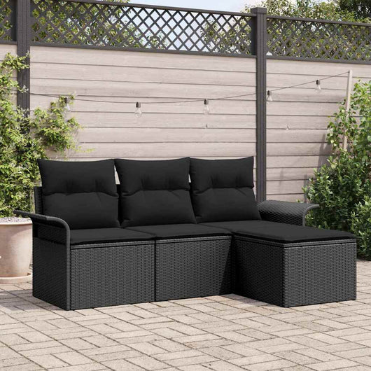 Set Divano da Giardino con cuscino 4 pz-Sofa da Giardino-Divanetto da esterno Nero Poly Rattan 711687