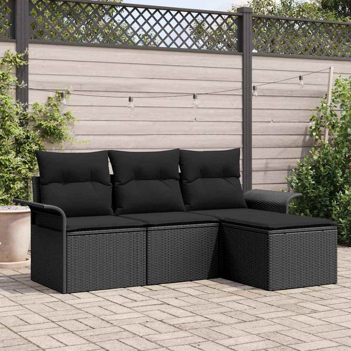 Set Divano da Giardino con cuscino 4 pz-Sofa da Giardino-Divanetto da esterno Nero Poly Rattan 711687