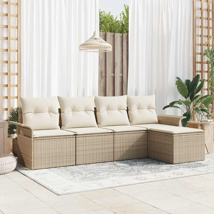 Set Divano da Giardino  da 5 pezzi con Cuscini Beige in Rattan Polietilene 3353990