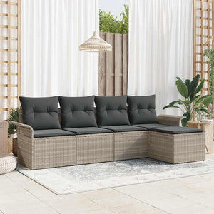 Set Divano da Giardino 5 pz-Sofa da Giardino-Divanetto da esterno Grigio chiaro polyrattan 853047
