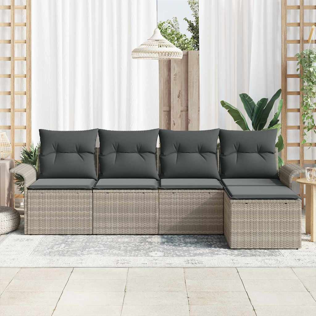 Set Divano da Giardino 5 pz-Sofa da Giardino-Divanetto da esterno Grigio chiaro polyrattan 853047