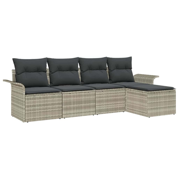 Set Divano da Giardino 5 pz-Sofa da Giardino-Divanetto da esterno Grigio chiaro polyrattan 853047