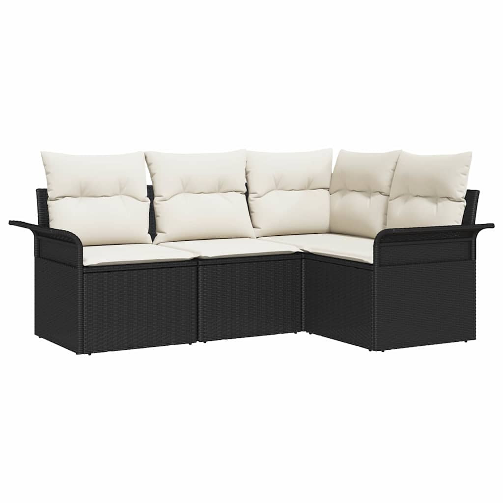 Set Divano da Giardino con archiviazione 4 pz-Sofa da Giardino-Divanetto da esterno Nero polyrattan 383022