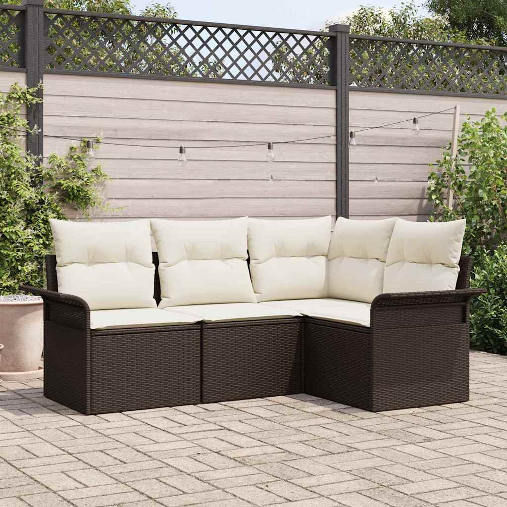 Set Divano da Giardino 4 pz-Sofa da Giardino-Divanetto da esterno Marrone polyrattan 512190