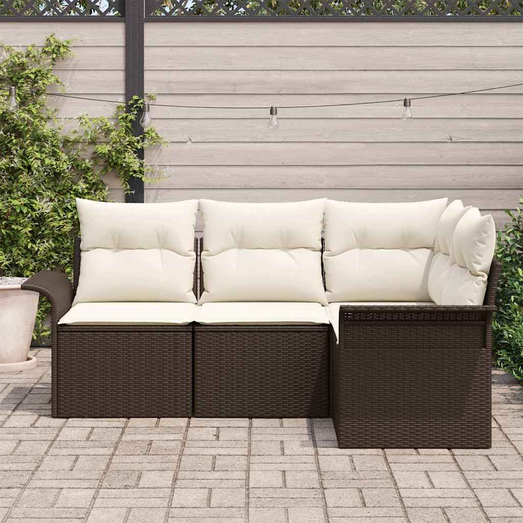 Set Divano da Giardino 4 pz-Sofa da Giardino-Divanetto da esterno Marrone polyrattan 512190