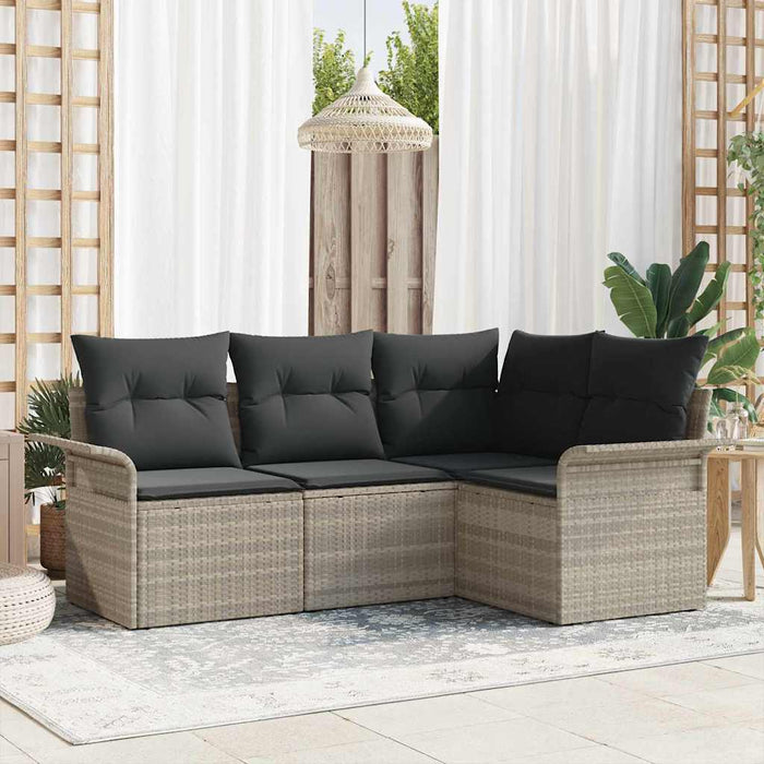 Set Divano da Giardino 4 pz-Sofa da Giardino-Divanetto da esterno Grigio chiaro polyrattan 242954