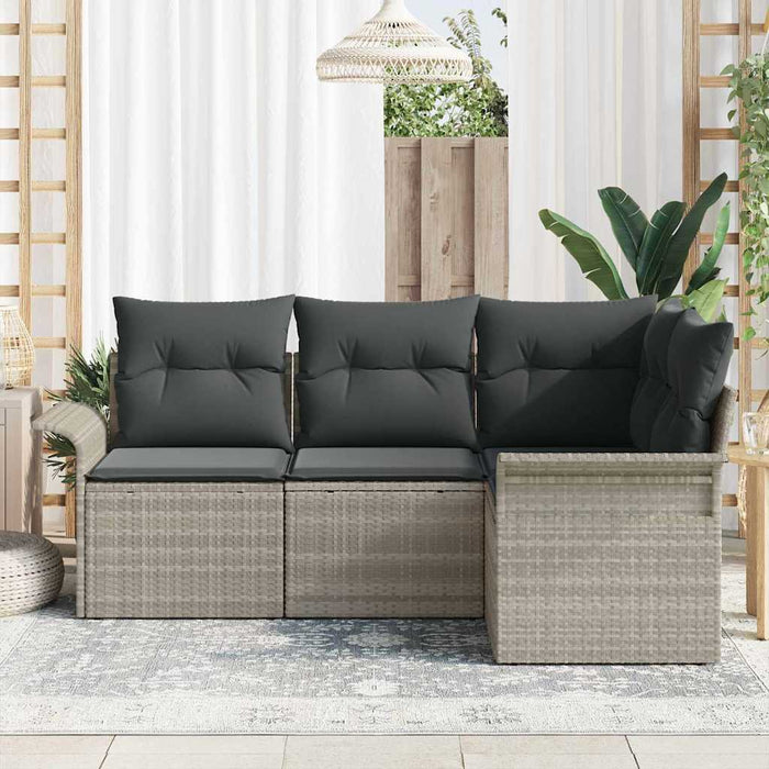 Set Divano da Giardino 4 pz-Sofa da Giardino-Divanetto da esterno Grigio chiaro polyrattan 242954