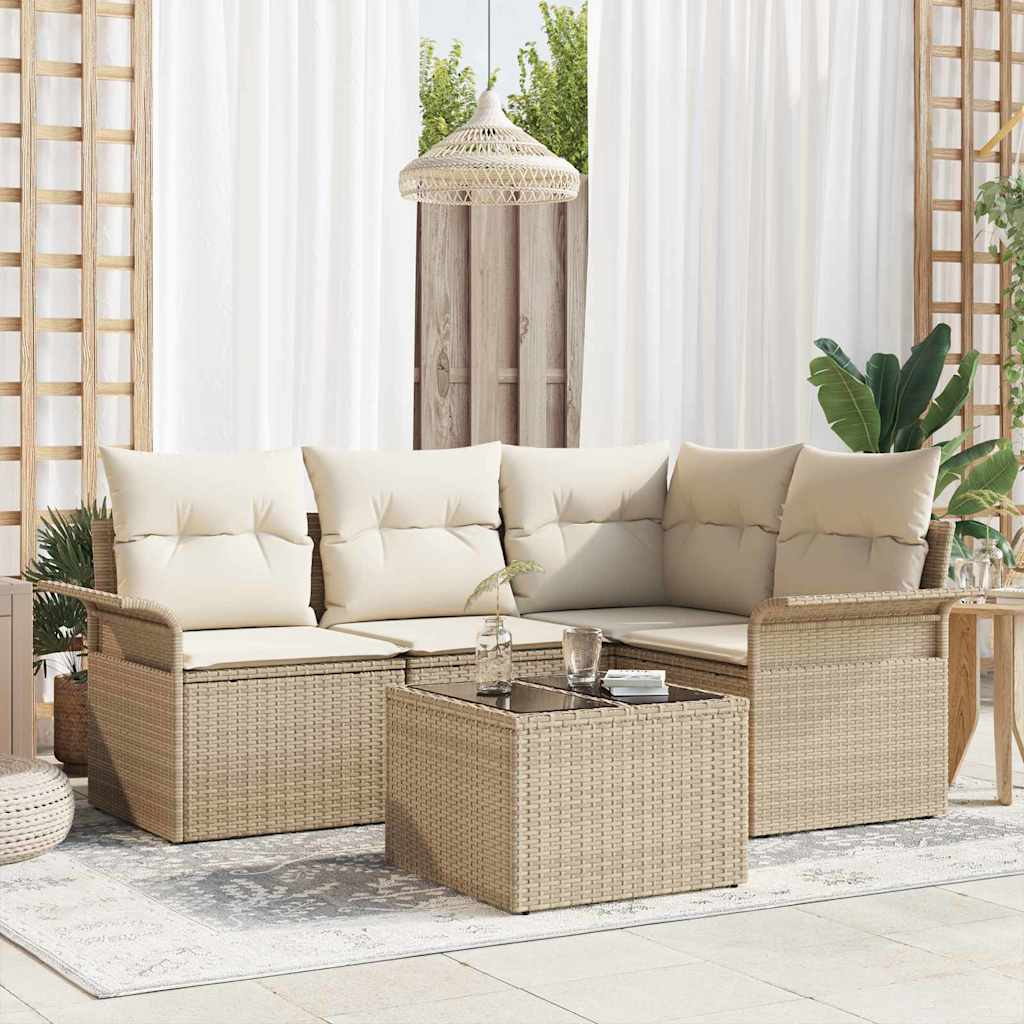 Set Divano da Giardino 5 Pezzi con Cuscini Rattan Poliestere Marrone 3354020