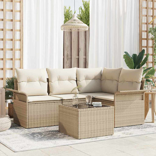 Set Divano da Giardino 5 Pezzi con Cuscini Rattan Poliestere Marrone 3354020