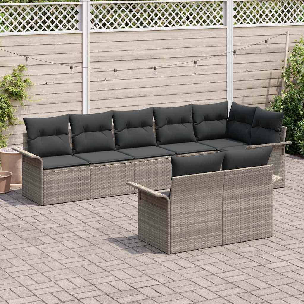 Set Divano da Giardino  8 Pezzi con Cuscini Grigio Chiaro in Polyrattan 3354081