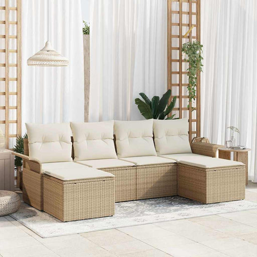 Set Divano da Giardino  6 Pezzi con Cuscini Beige Polyrattan 3354140