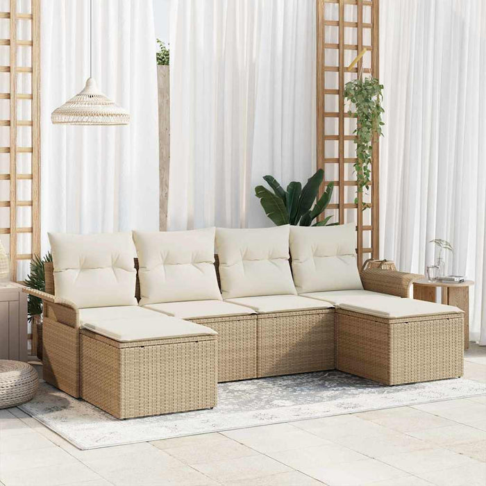 Set Divano da Giardino  6 Pezzi con Cuscini Beige Polyrattan 3354140