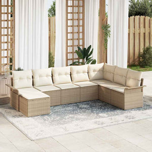 Set Divano da Giardino da 8 Pezzi con Cuscini Beige in Polyrattan 3354150