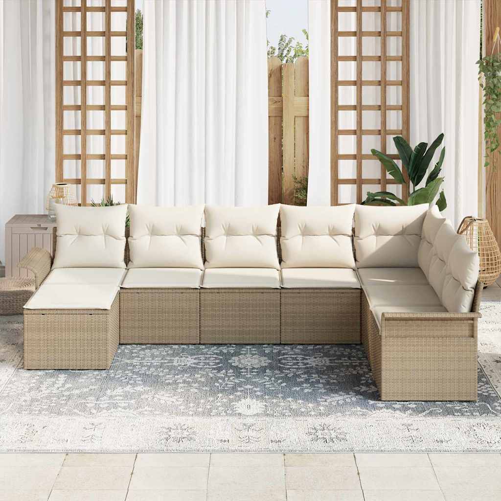 Set Divano da Giardino da 8 Pezzi con Cuscini Beige in Polyrattan 3354150
