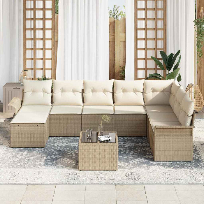 Set di divani da giardino  9 Pezzi con cuscini Rattan Poliestere Marrone 3354160