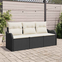 Set Divano da Giardino con cuscino 3 pz-Sofa da Giardino-Divanetto da esterno Nero Poly Rattan 988422