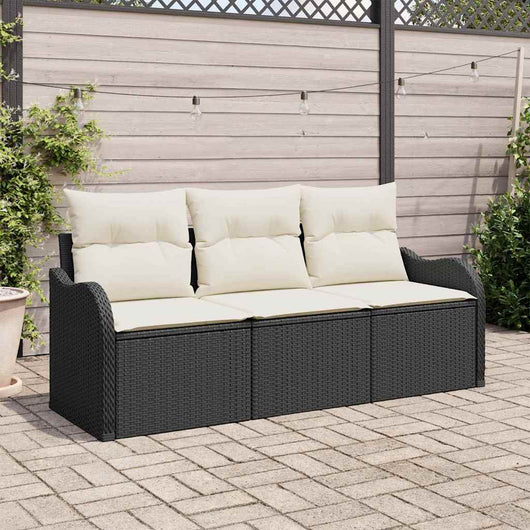 Set Divano da Giardino con cuscino 3 pz-Sofa da Giardino-Divanetto da esterno Nero Poly Rattan 988422
