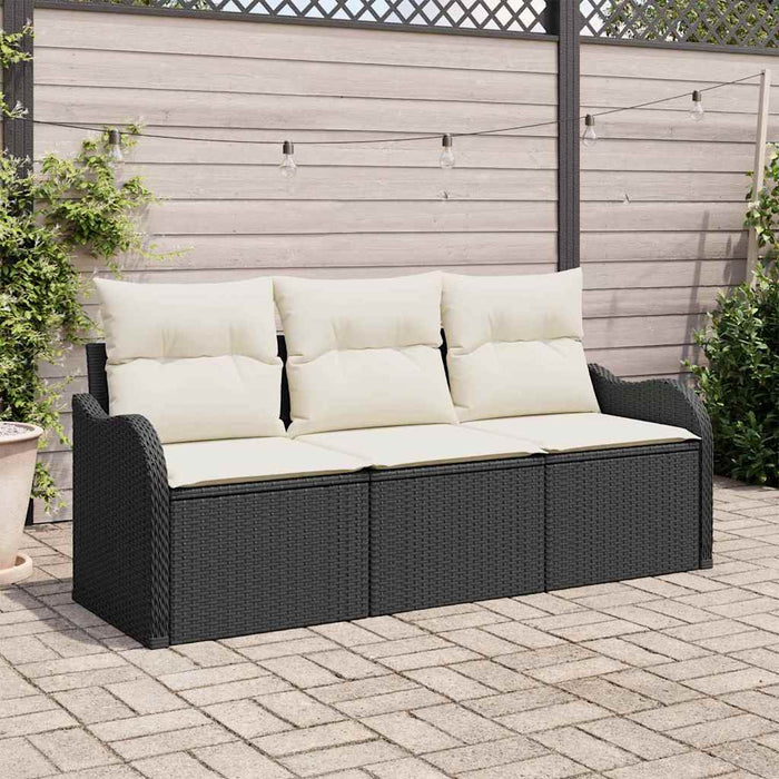 Set Divano da Giardino con cuscino 3 pz-Sofa da Giardino-Divanetto da esterno Nero Poly Rattan 988422