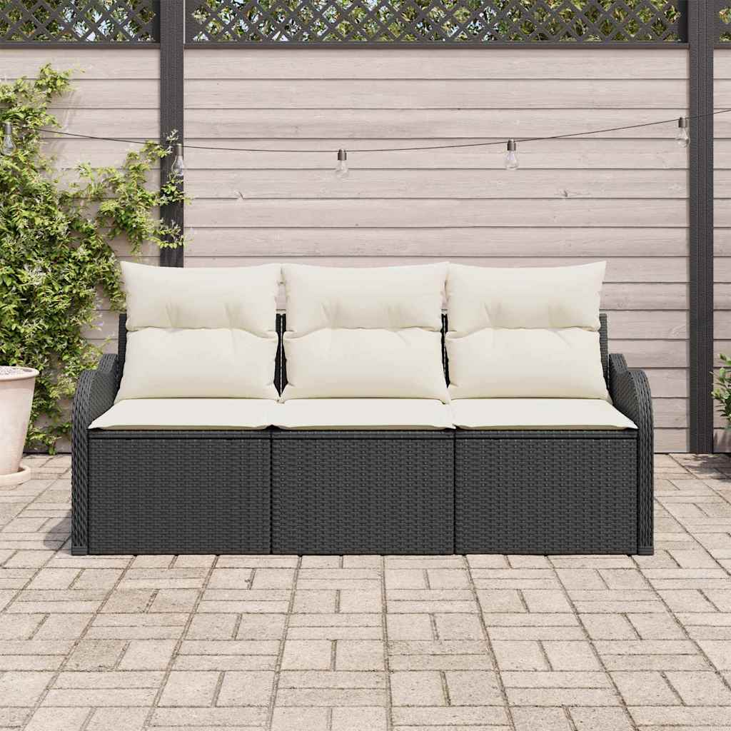 Set Divano da Giardino con cuscino 3 pz-Sofa da Giardino-Divanetto da esterno Nero Poly Rattan 988422