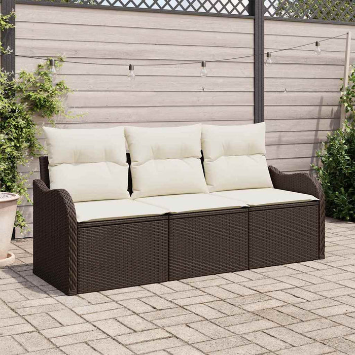 Set Divano da Giardino con cuscino 3 pz-Sofa da Giardino-Divanetto da esterno Marrone Poly Rattan 635715