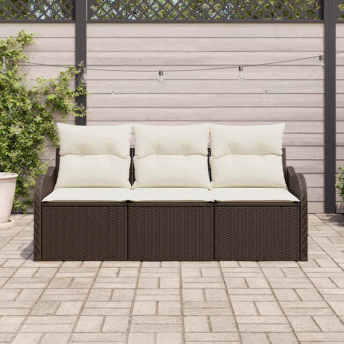 Set Divano da Giardino con cuscino 3 pz-Sofa da Giardino-Divanetto da esterno Marrone Poly Rattan 635715