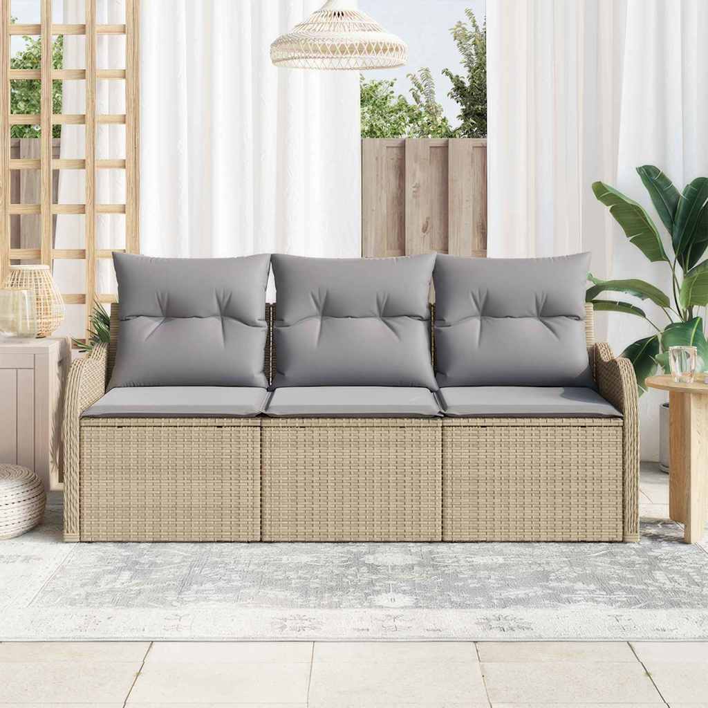 Set Divano da Giardino con cuscino 3 pz-Sofa da Giardino-Divanetto da esterno Beige Poly Rattan 583989