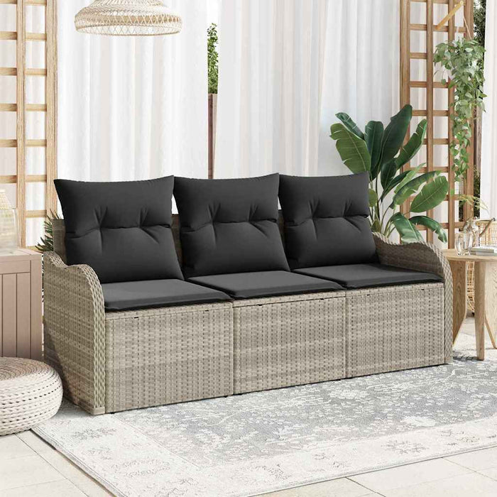 Set Divano da Giardino 3 pz-Sofa da Giardino-Divanetto da esterno Grigio chiaro Poly Rattan 300759