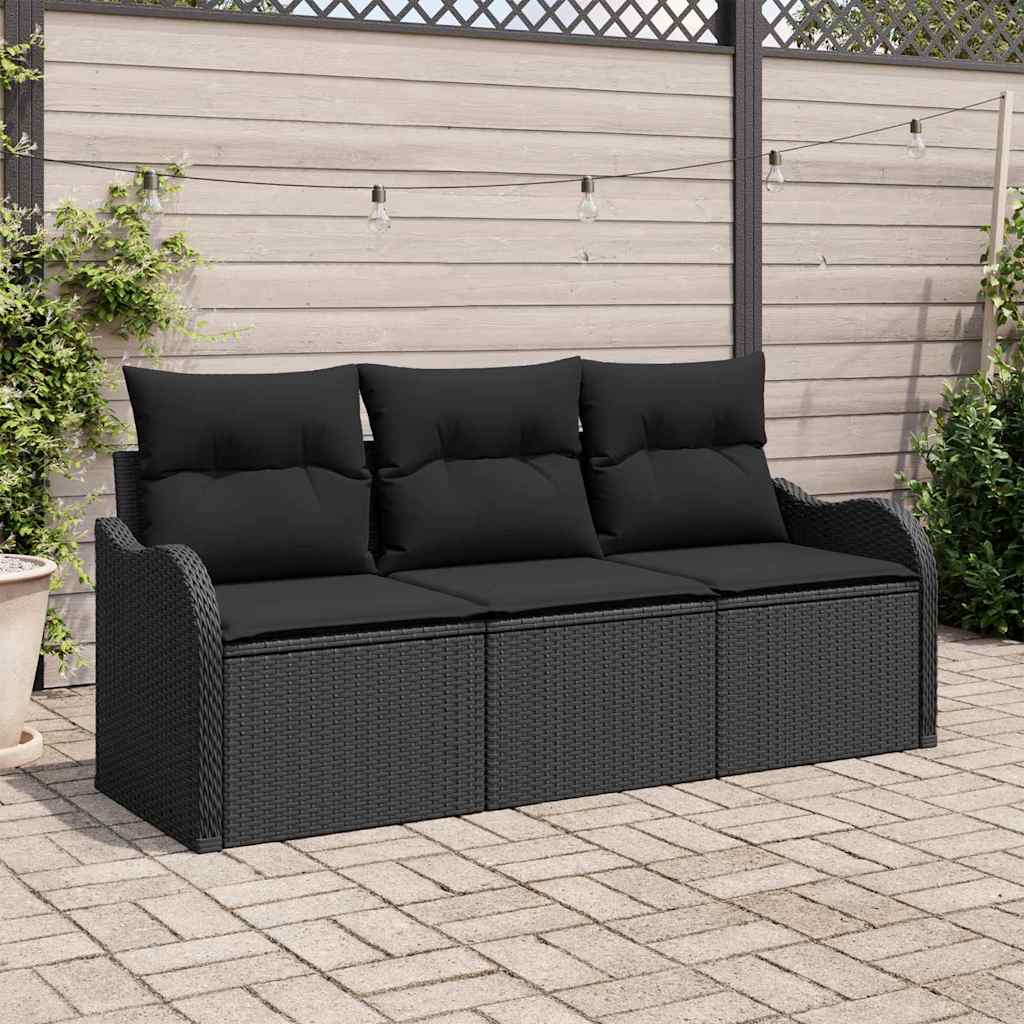 Set Divano da Giardino con cuscino 3 pz-Sofa da Giardino-Divanetto da esterno Nero Poly Rattan 306801