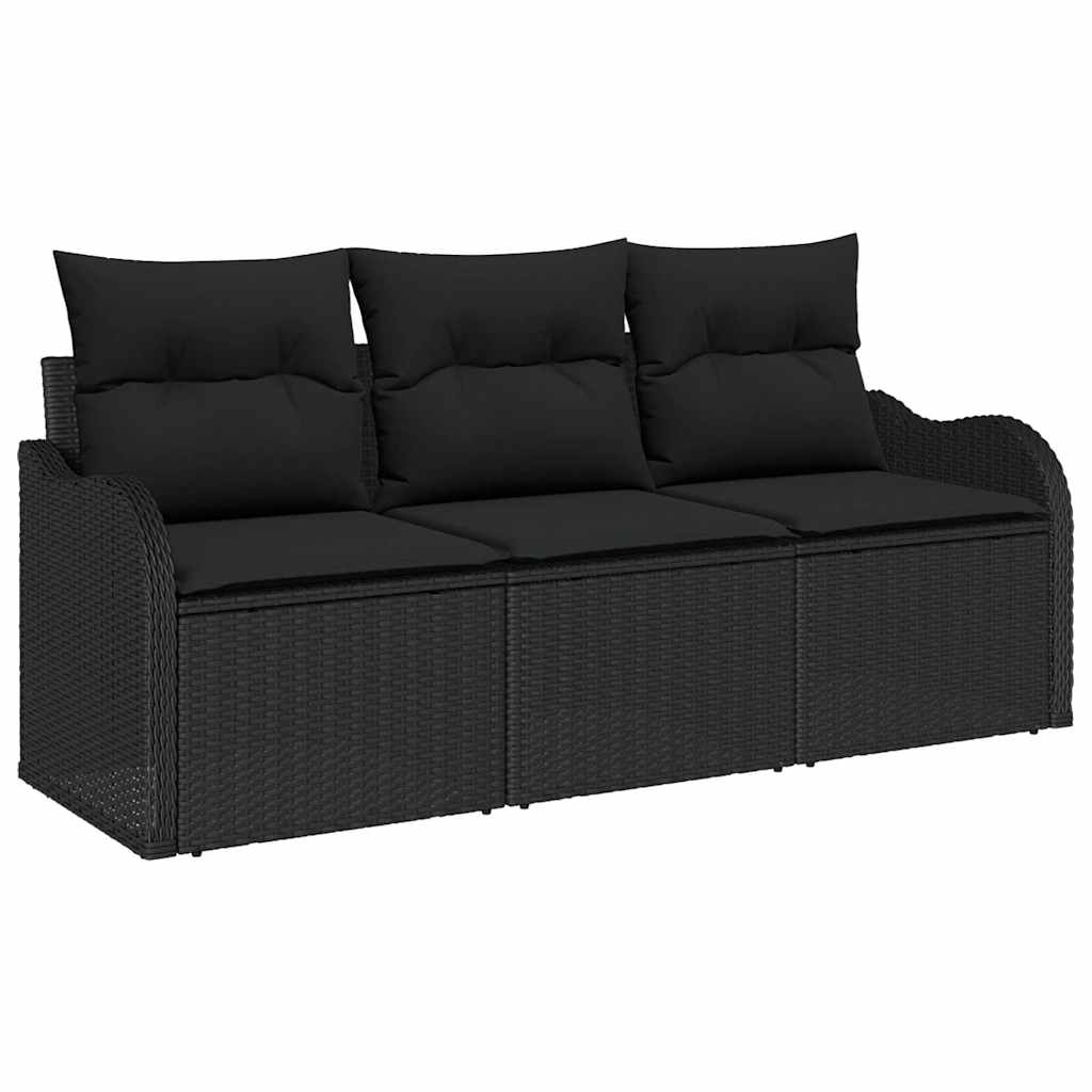 Set Divano da Giardino con cuscino 3 pz-Sofa da Giardino-Divanetto da esterno Nero Poly Rattan 306801