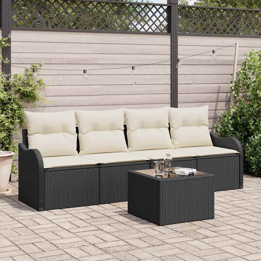 Set Divano da Giardino 5 pz-Sofa da Giardino-Divanetto da esterno Nero e Crema polyrattan 435489