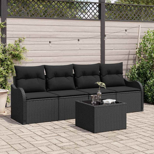 Set Divano da Giardino con archiviazione 5 pz-Sofa da Giardino-Divanetto da esterno Nero polyrattan 544083
