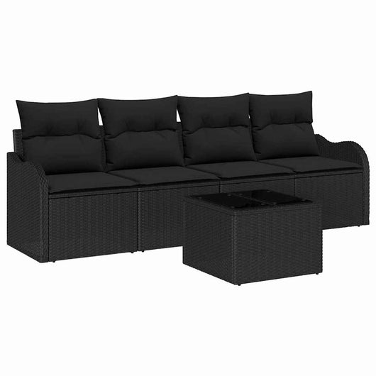 Set Divano da Giardino con archiviazione 5 pz-Sofa da Giardino-Divanetto da esterno Nero polyrattan 544083