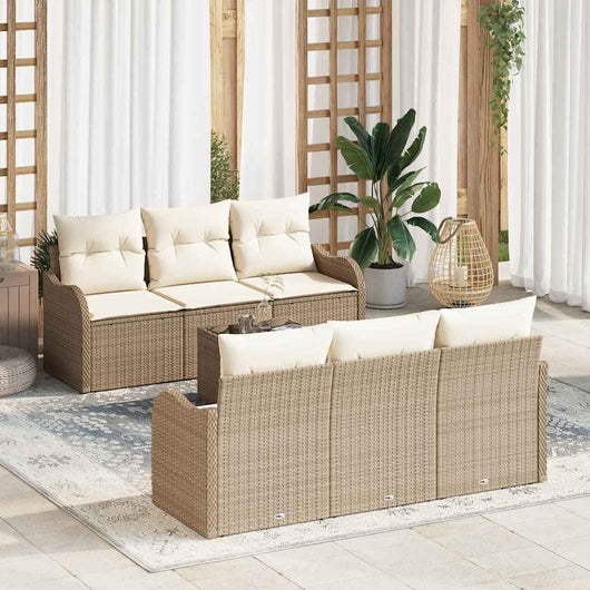 Set di divani da giardino 7 pezzi con cuscini in rattan beige 3354260