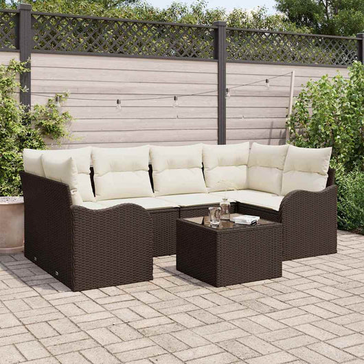 Set di Divano da Giardino a 7 Pezzi con Cuscini Marrone in Rattan Sintetico 3354267