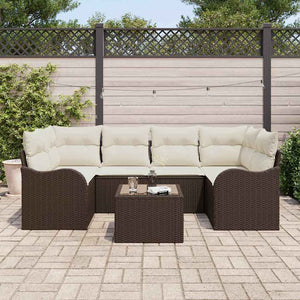 Set di Divano da Giardino a 7 Pezzi con Cuscini Marrone in Rattan Sintetico 3354267