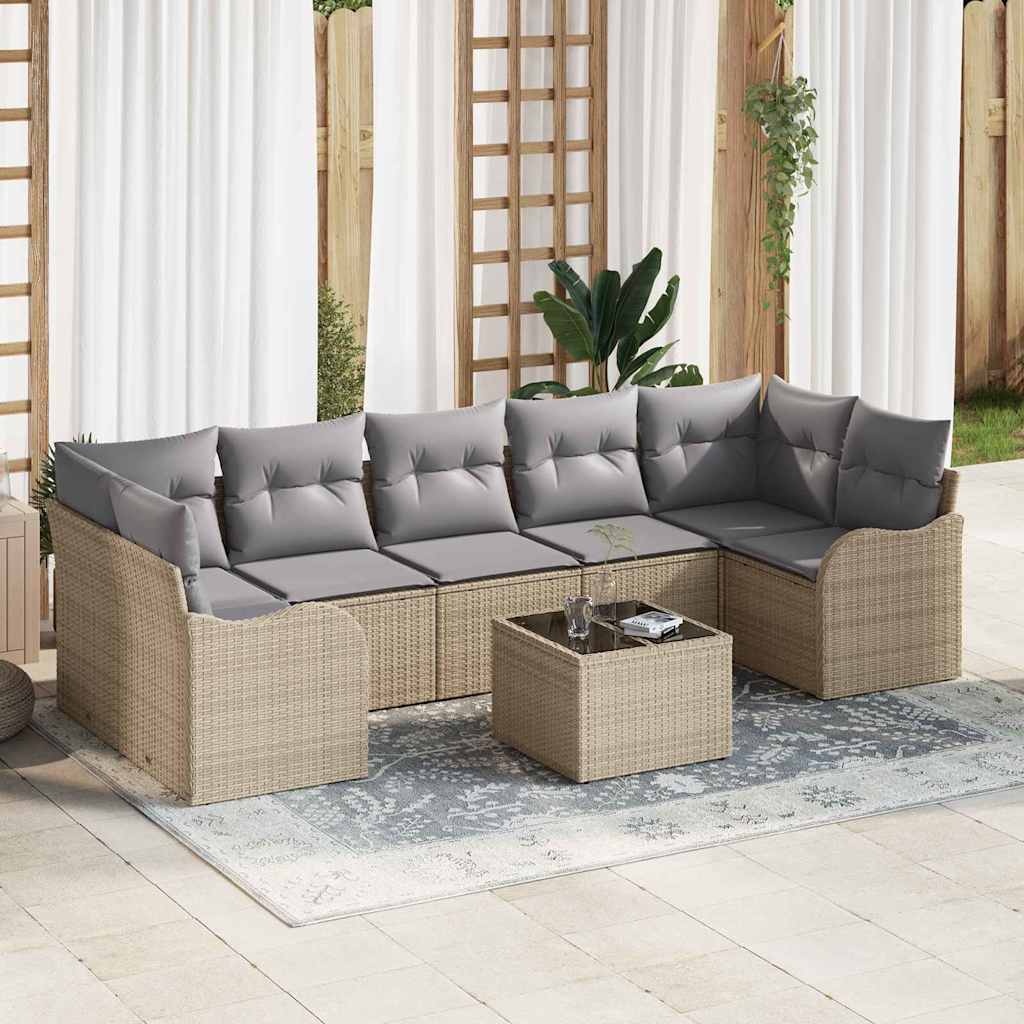 Set di divani da giardino a 8 pezzi con cuscini beige in polirattan 3354289