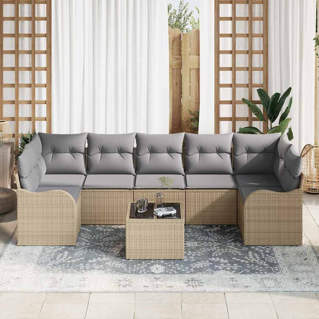 Set di divani da giardino a 8 pezzi con cuscini beige in polirattan 3354289