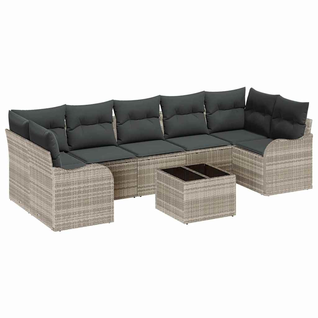 Set di divani da giardino in 8 pezzi con cuscini grigio chiaro in polirattan 3354291