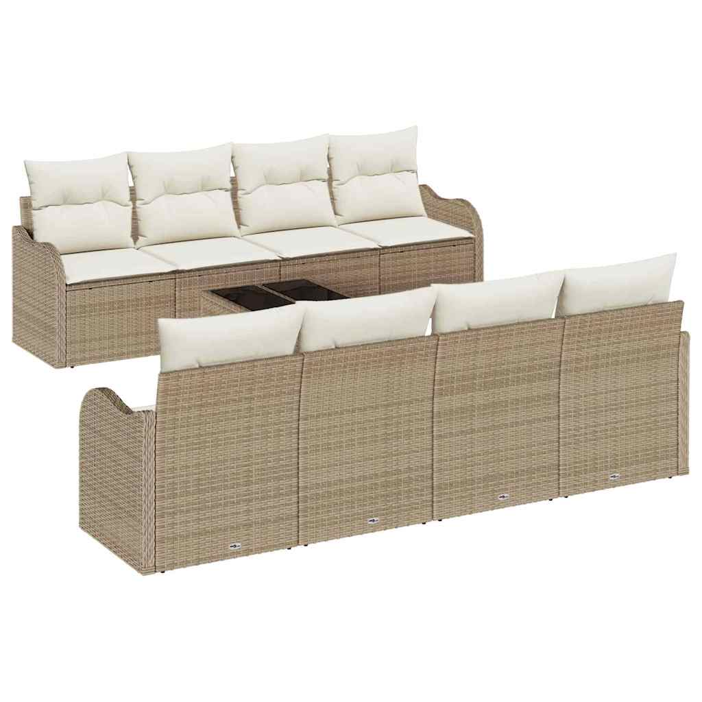 Set Giardino 9 Pezzi  con Cuscini Beige in Rattan Poliestere 3354300