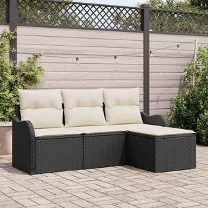 Set Divano da Giardino con archiviazione 4 pz-Sofa da Giardino-Divanetto da esterno Nero polyrattan 264935