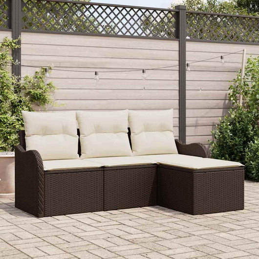 Set Divano da Giardino 4 pz-Sofa da Giardino-Divanetto da esterno Marrone polyrattan 806766