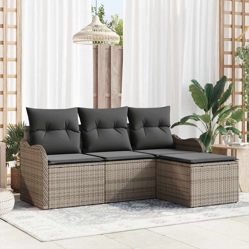 Set Divano da Giardino 4 pz-Sofa da Giardino-Divanetto da esterno Grigio polyrattan 271917