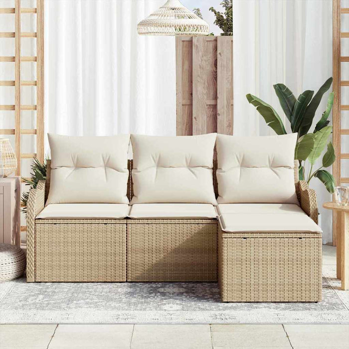 Set Divano da Giardino a 4 Pezzi con Cuscini Beige in Polyrattan 3354320