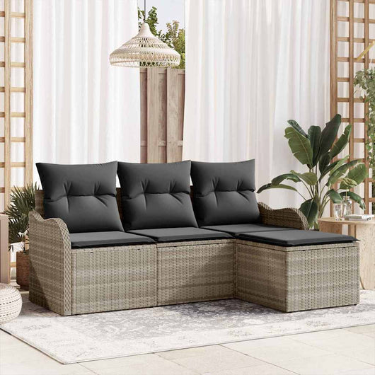 Set Divano da Giardino 4 pz-Sofa da Giardino-Divanetto da esterno Grigio chiaro polyrattan 912768