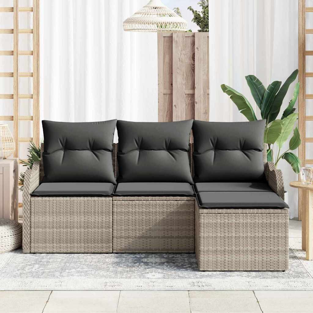 Set Divano da Giardino 4 pz-Sofa da Giardino-Divanetto da esterno Grigio chiaro polyrattan 912768