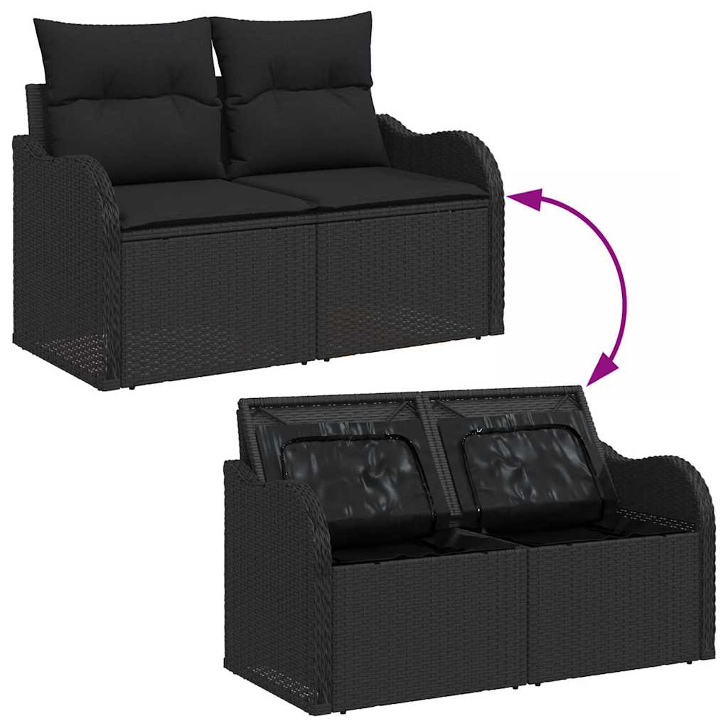 Set Divano da Giardino con archiviazione 4 pz-Sofa da Giardino-Divanetto da esterno Nero polyrattan 965160