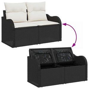 Set Divano da Giardino con cuscino 5 pz-Sofa da Giardino-Divanetto da esterno Nero Poly Rattan 931855