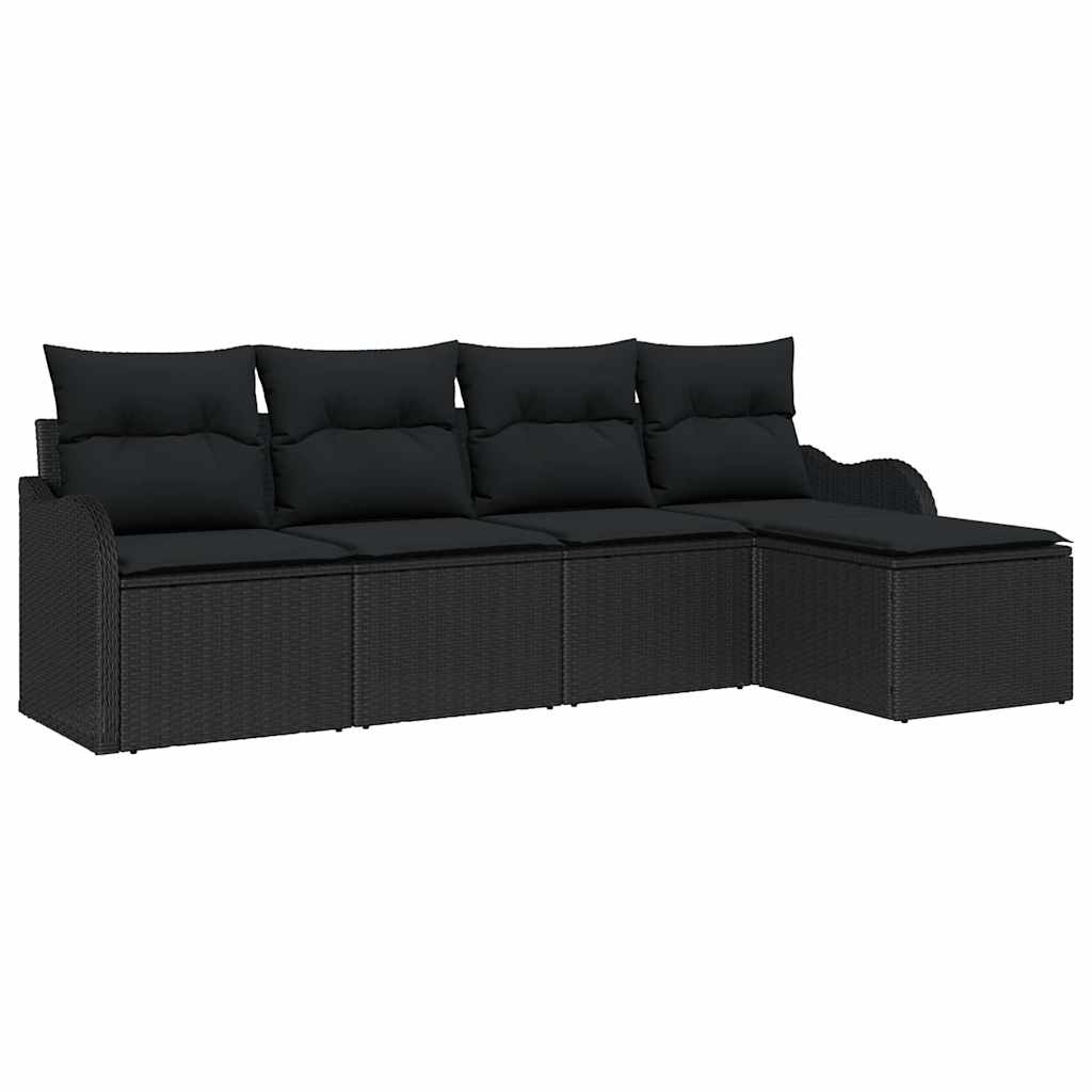 Set Divano da Giardino con archiviazione 5 pz-Sofa da Giardino-Divanetto da esterno Nero polyrattan 730223