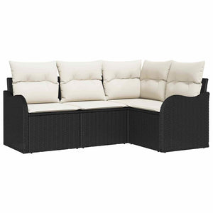 Set Divano da Giardino con archiviazione 4 pz-Sofa da Giardino-Divanetto da esterno Nero polyrattan 917996