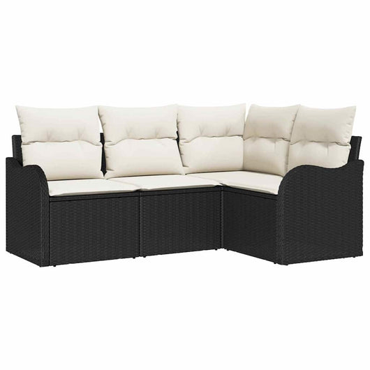 Set Divano da Giardino con archiviazione 4 pz-Sofa da Giardino-Divanetto da esterno Nero polyrattan 917996